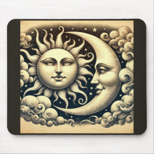Alfombrilla De Ratón Sol y Luna Celestiales Vintage