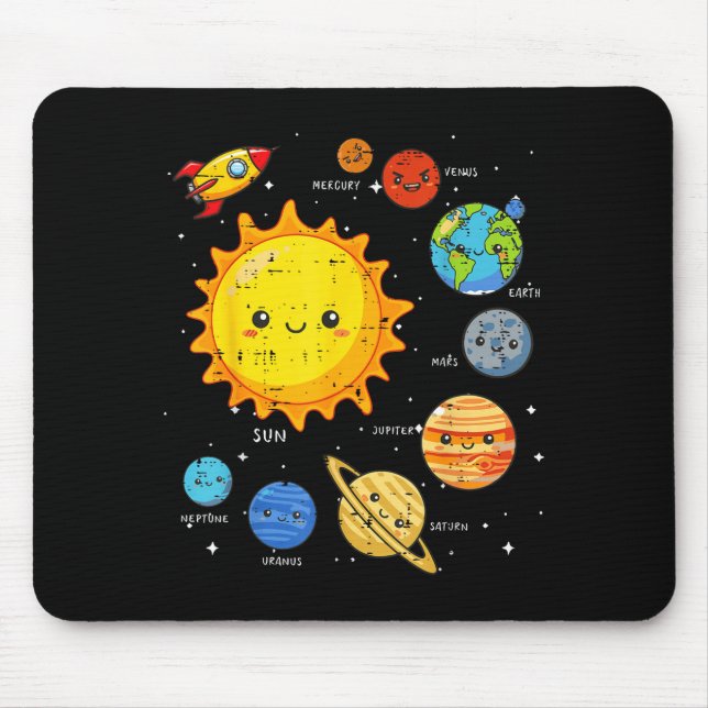 Alfombrilla De Ratón Solar System Sun Planets Rocket Space Galaxy Kids  (Frente)