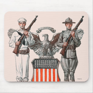 Alfombrilla De Ratón Soldado, marinero y escudo de los E.E.U.U.