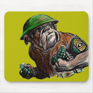 Alfombrilla De Ratón Soldado perro bulldog de la Segunda Guerra Mundial