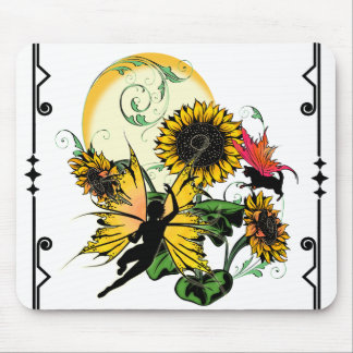 Alfombrilla De Ratón Sombra de girasol Hada y Gato Cósmico