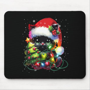 Alfombrilla De Ratón Sombrero de gato negro de Navidad enredado en Navi