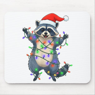 Alfombrilla De Ratón Sombrero Funny Racoon Santa Luces del árbol de Nav