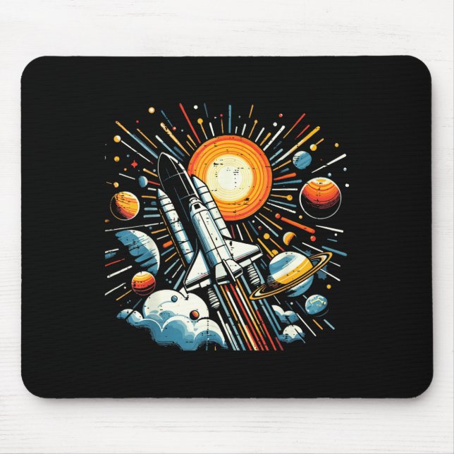 Alfombrilla De Ratón Space Shuttle Sun Planets Rocket Galaxy Boys Kids  (Frente)