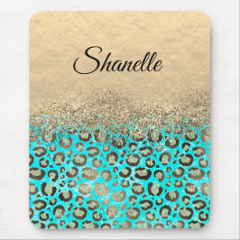 Alfombrilla De Ratón Sparkly Purpurinoso de Leopardo Turquesa