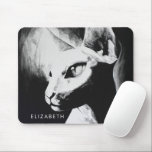 Alfombrilla De Ratón Sphinx Cat Hairless Black White Animal Portrait<br><div class="desc">High contrast portrait of a cat I used to know, she sits regally, staring off in the distance, as if knowing she will be having her portrait painted. Black and white painting done in acrylic paint on canvas. Perfect for Sphinx owners or any fan of our friend the cat. Check...</div>