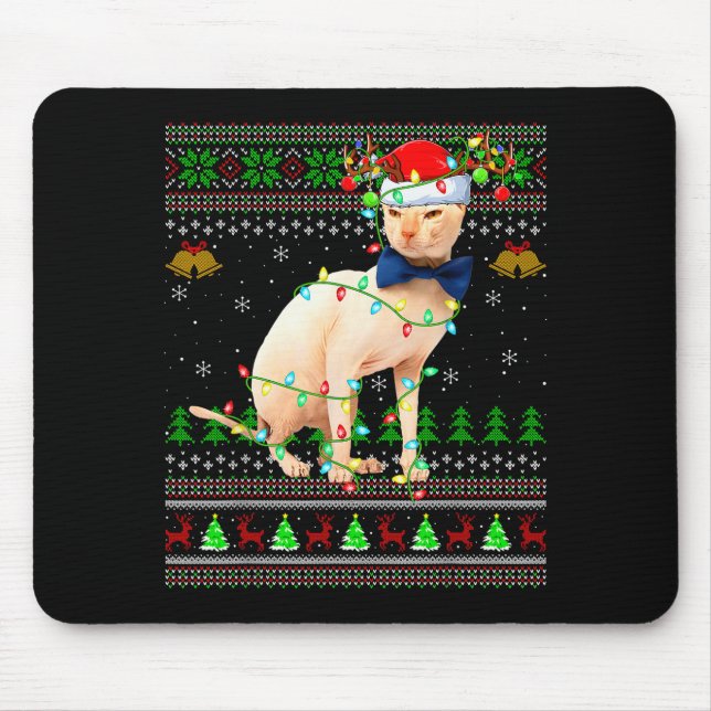 Alfombrilla De Ratón Sphynx Cat Ugly Christmas Sweaters Holiday Santa C (Frente)