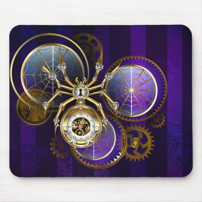 Alfombrilla De Ratón Spider Steampunk sobre fondo morado (Frente)