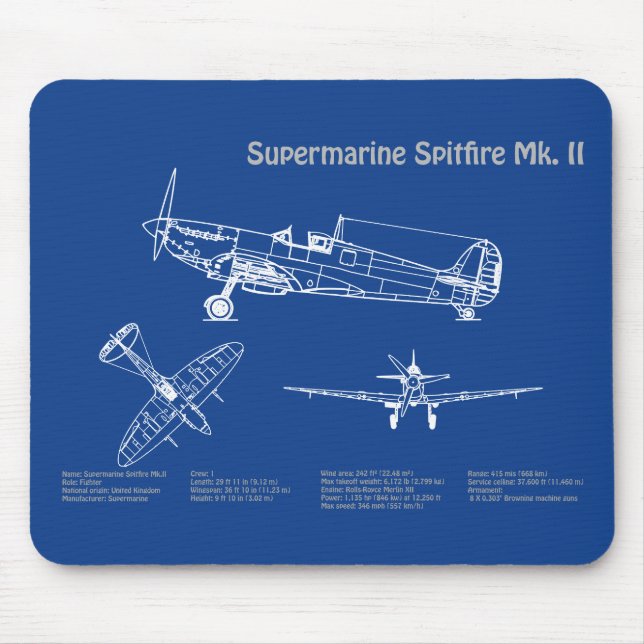 Alfombrilla De Ratón Spitfire supermarino - Avión Blueprint AD (Frente)