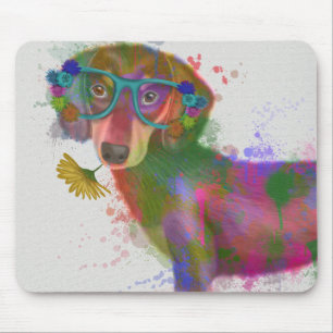 Alfombrilla De Ratón Splash de arcoiris Dachshund y Glass