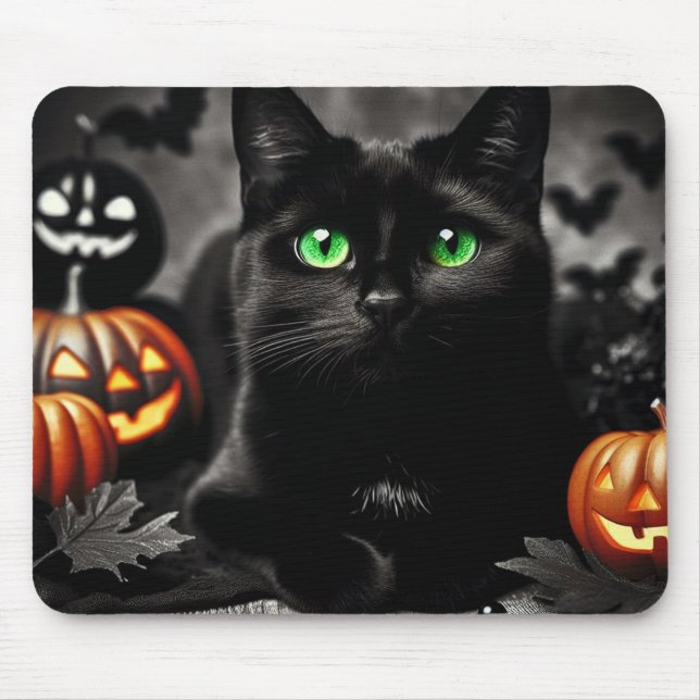 Alfombrilla De Ratón Spooky Halloween Black Cat Mouse Pad (Frente)