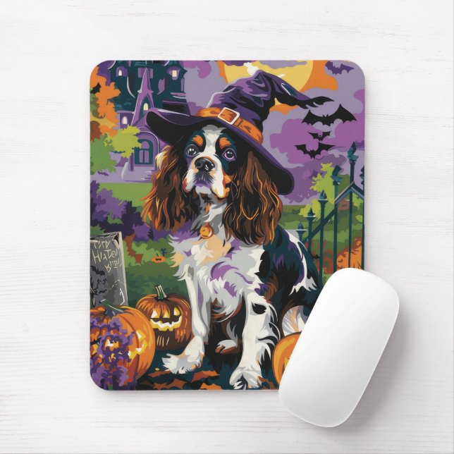 Alfombrilla De Ratón Spooky Springer Spaniel Halloween Witch Pumpkin (Con ratón)
