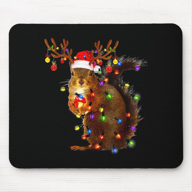 Alfombrilla De Ratón Squirrel Christmas Tree Lights Reindeer Santa Hat  (Frente)