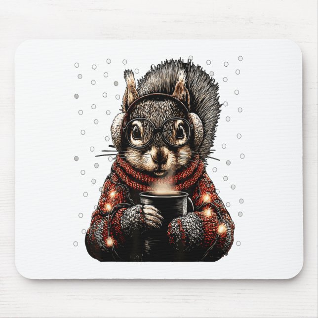 Alfombrilla De Ratón Squirrel With Gles Christmas Lights Funny Coffee W (Frente)