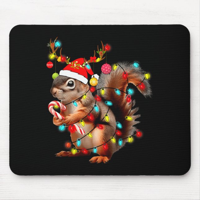 Alfombrilla De Ratón Squirrels Christmas Lights Funny Xmas Squirrel Lov (Frente)