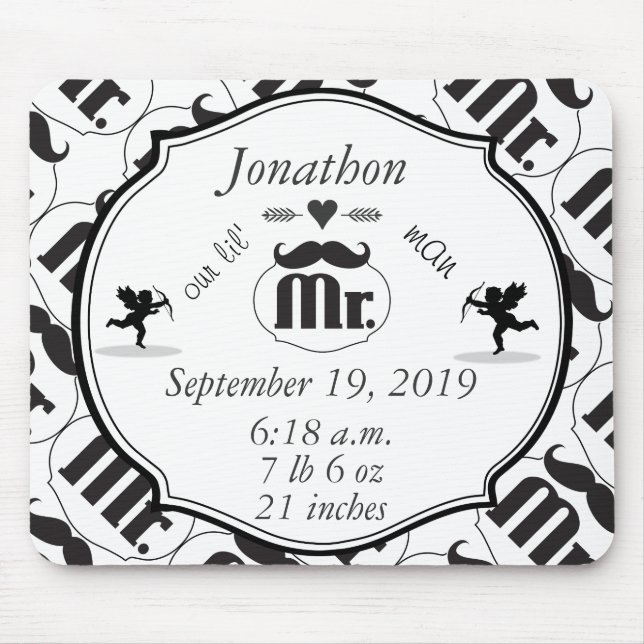 Alfombrilla De Ratón Sr. Mustache Lil Man Baby Boy Stats (Frente)