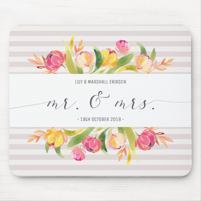 Alfombrilla De Ratón Sr. y señora florales elegantes Wedding el | (Frente)