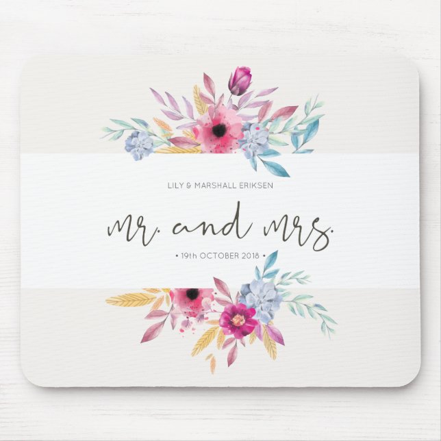 Alfombrilla De Ratón Sr. y señora florales elegantes Wedding el | (Frente)