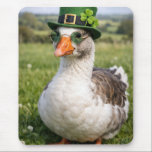Alfombrilla De Ratón St. Patrick's Day Goose<br><div class="desc">A goose,  sporting a small St. Patrick's Day hat with a four-leaf clover and glasses,  stands in a grassy field beneath a clear sky</div>