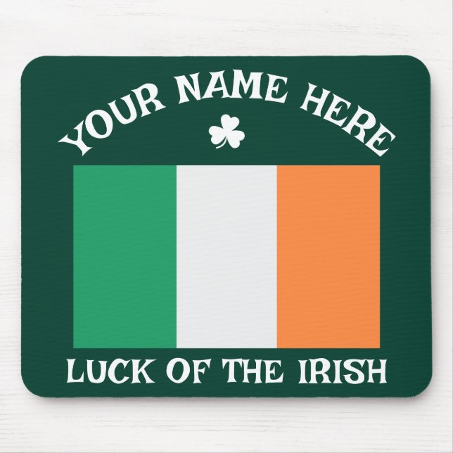 Alfombrilla De Ratón St Patrick's Day Ireland Flag Custom Name Shamrock (Frente)