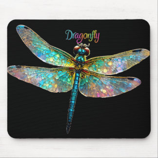 Alfombrilla De Ratón Stained Glass Colorful Dragonfly