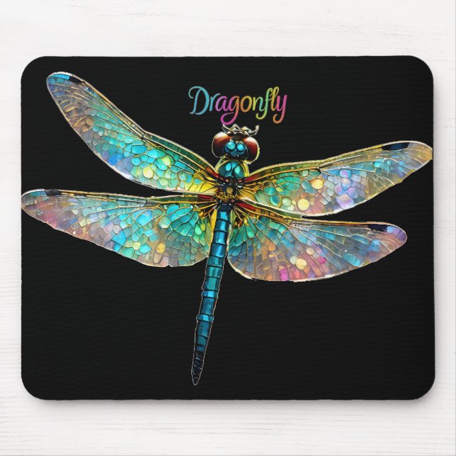Alfombrilla De Ratón Stained Glass Colorful Dragonfly (Frente)