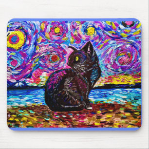 Alfombrilla De Ratón Starry Night Black Kitty Cat Mouse Pad