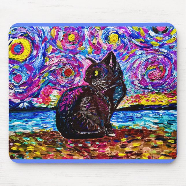 Alfombrilla De Ratón Starry Night Black Kitty Cat Mouse Pad (Frente)