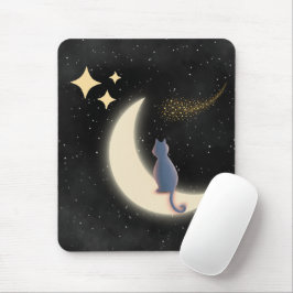Alfombrilla De Ratón Starry Night Cat y Crescent Moon