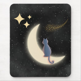 Alfombrilla De Ratón Starry Night Cat y Crescent Moon