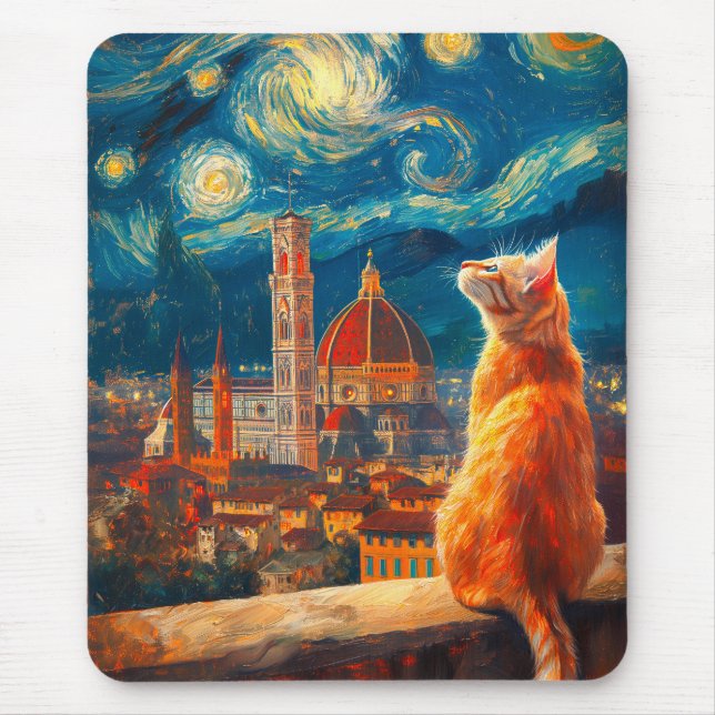 Alfombrilla De Ratón Starry Night Over Florence | Ginger Cat Art (Frente)