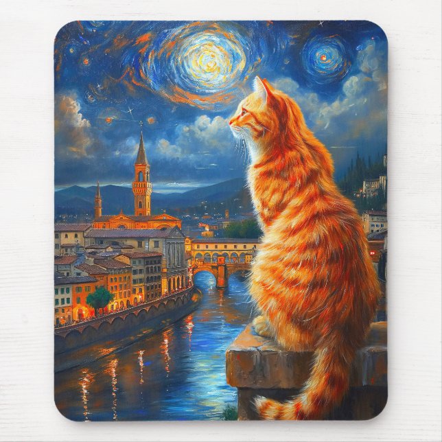 Alfombrilla De Ratón Starry Night Over Florence | Ginger Cat Art (Frente)