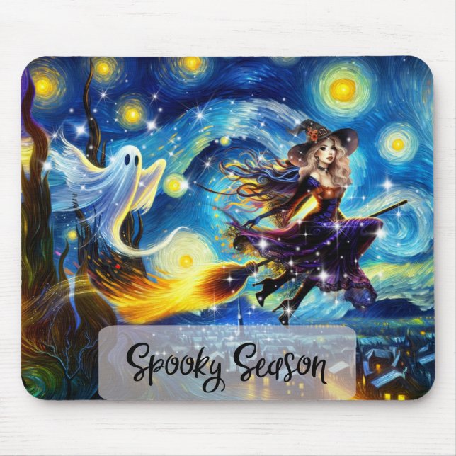 Alfombrilla De Ratón Starry Night Witchy Halloween Design (Frente)