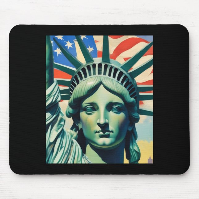 Alfombrilla De Ratón Statue Of Liberty American Flag Art New York T Shi (Frente)