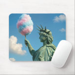 Alfombrilla De Ratón Statue of Liberty with Cotton Candy<br><div class="desc">The Statue of Liberty is humorously illustrated holding a giant cotton candy against a backdrop of a clear sky and fluffy clouds,  adding a whimsical charm to the scene</div>