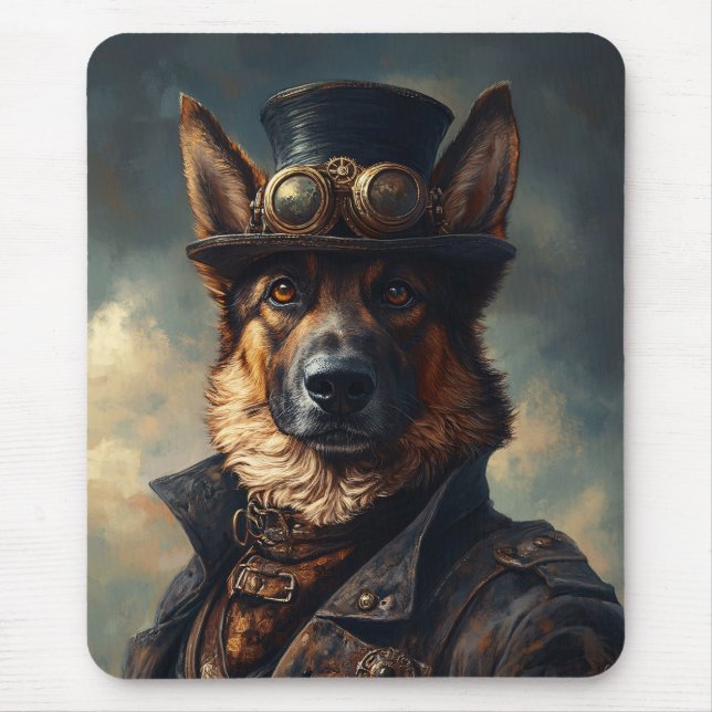Alfombrilla De Ratón Steampunk German Shepherd Dog in Top Hat (Frente)