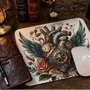 Alfombrilla de ratón Steampunk Heart Vintage Mecán