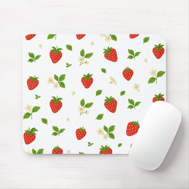 Alfombrilla De Ratón Strawberry floral pattern mouse pad, cute watercol (Con ratón)