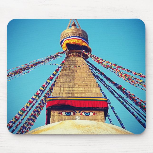 Alfombrilla De Ratón Stupa Boudhanath, ojos budistas, himalayas, Nepal (Frente)