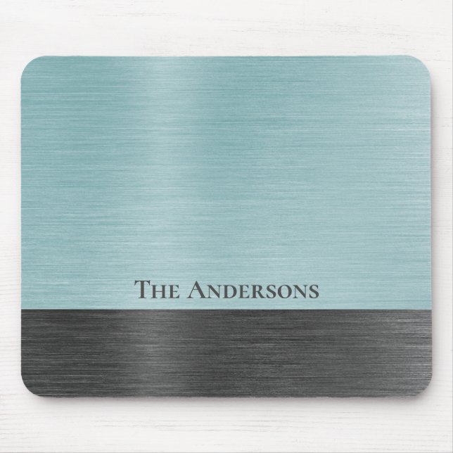 Alfombrilla De Ratón Stylish Monogram Teal Grey Metallic (Frente)