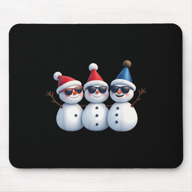Alfombrilla De Ratón Stylish Snowmen In Winter Wonderland 3 Snowmen Fri (Frente)
