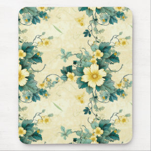 Alfombrilla De Ratón Suave Floral de Casa de Campo Beige y Verde Acuáti