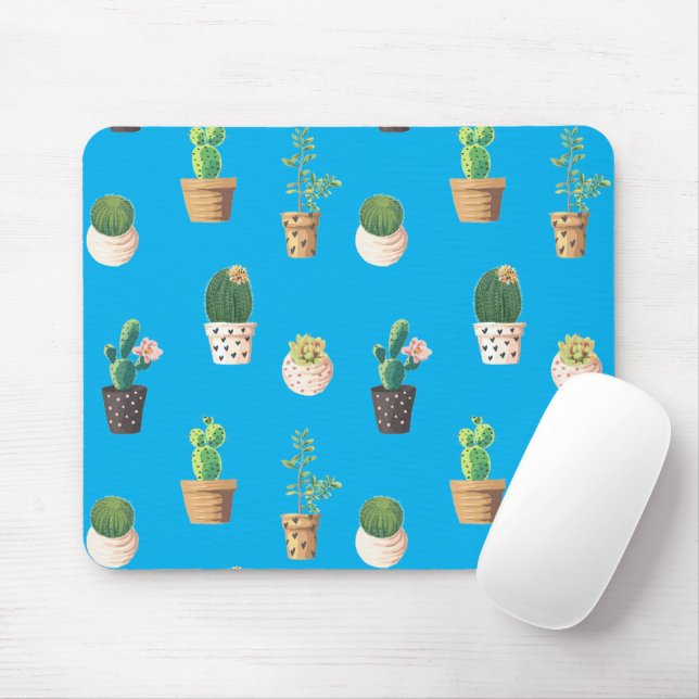 Alfombrilla De Ratón Suculento cactus de postre verde en macetas (Con ratón)