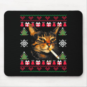 Alfombrilla De Ratón Suéter feo de Navidad divertido para gato fumando