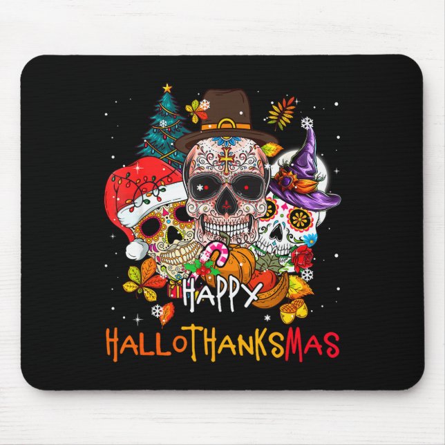 Alfombrilla De Ratón Sugar-skull Skeleton Halloween Xmas Happy Hallotha (Frente)