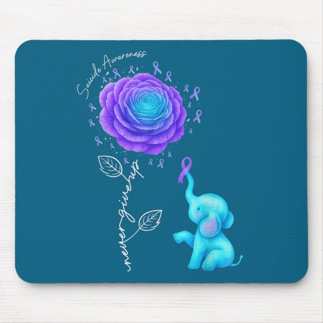 Alfombrilla De Ratón Suicide Prevention Teal Purple Flower Elephant Rib (Frente)