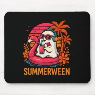 Alfombrilla De Ratón Summerween Funny Ghost Halloween Summer Flamingo B