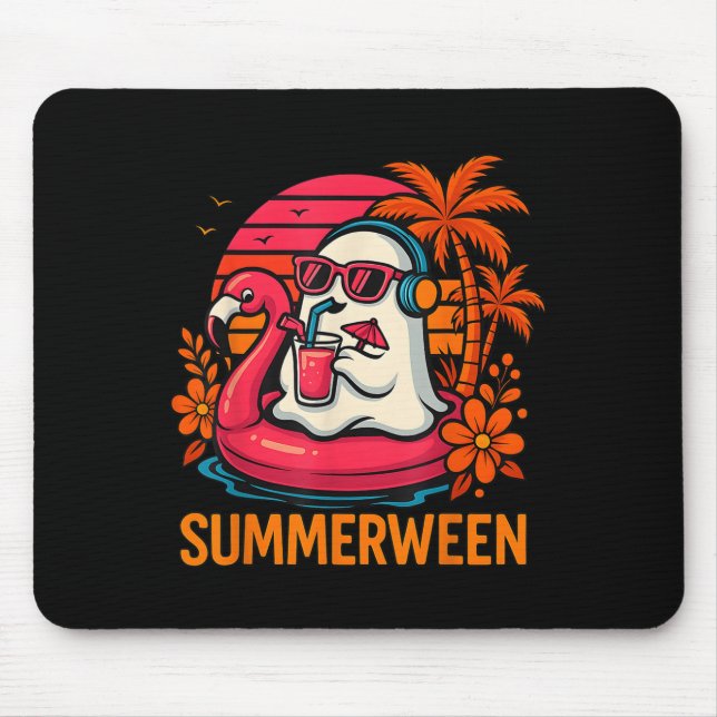 Alfombrilla De Ratón Summerween Funny Ghost Halloween Summer Flamingo B (Frente)
