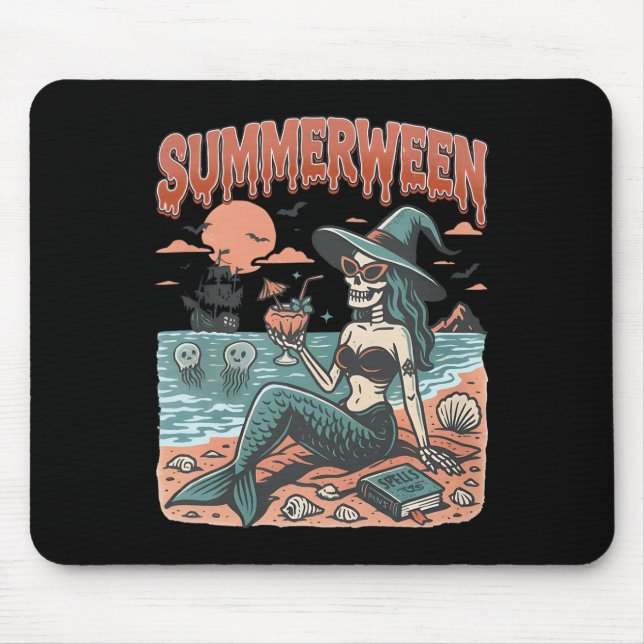 Alfombrilla De Ratón Summerween Mermaid Skeleton Beach Flamingo Hallowe (Frente)