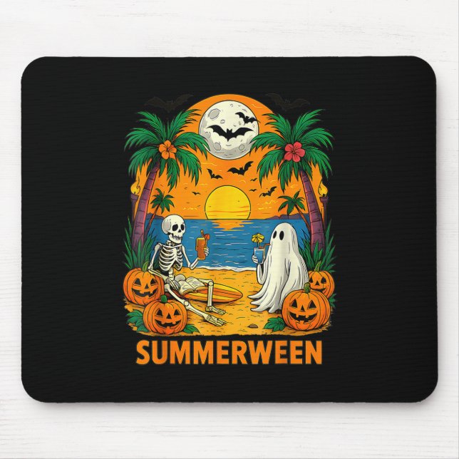 Alfombrilla De Ratón Summerween Skeleton Ghost Beach Fiesta Halloween V (Frente)